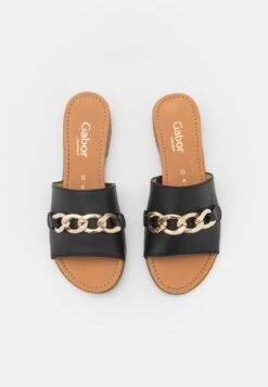 Gabor Comfort Pantolette Flach - Schwarz/gold -Gabor Schuhe Geschaft 46d8d8366b85411fb4cfd69a0497a745